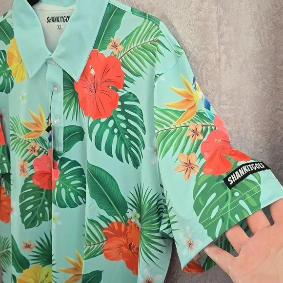 SHANKITGOLF Men’s Green Hawaiian Tropical Print Golf Polo, Size XL, NWT - Picture 3 of 6